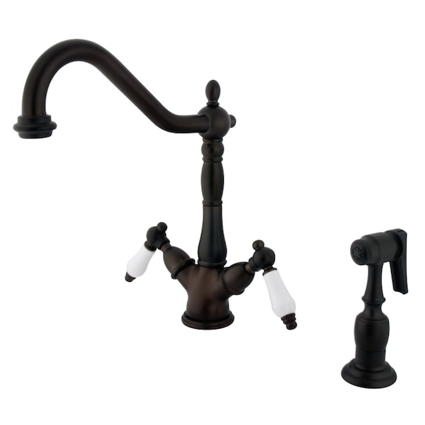KS1235PLBS 2-Handle Kitchen Faucet W/Brass Sprayer & 8" Plate, Bronze